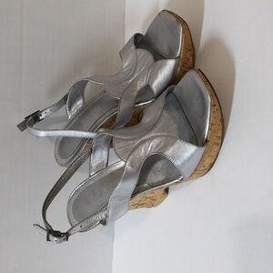 Y2k Viga Spia platform sandals leather upper size 6.5M  women silver metallic